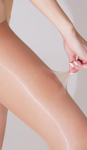 Image of HTRUIYA Women's Shiny Pantyhose Sheer Control Top Tights Sheer Footed Silk Stockings 15D