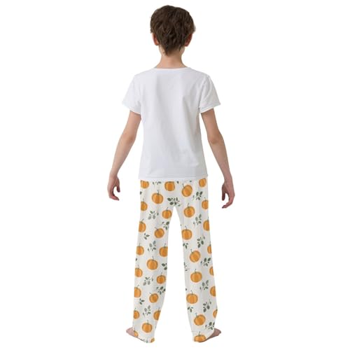 Boys' Pants Orange Pumpkins Green Leaves Long Bottoms Jogger Pants Elastic Waist Trousers with Pockets S-XL3