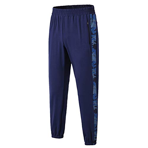 Elonglin Men's Gym Fitness Trousers Workout Sweatpants Bodybuilding Joggers Running Pants with Zipper Pockets Blue XL
