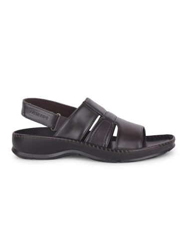 Image of Liberty Healers STARC-1E Men Casual Sandals, Brown & Tan - Formal, Leather Look Sandals for Men with Buckle Strap - Stylish Sandal for Man - Mid Heel Lightweight, Comfortable Footwear