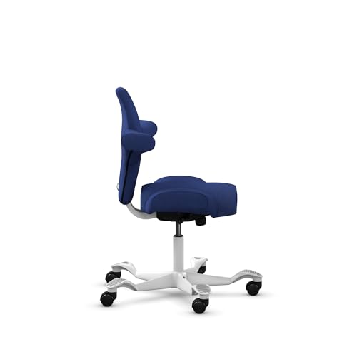 Image of HAG Capisco Standard Chair-White Frame-Upholstered Cobalt Blue