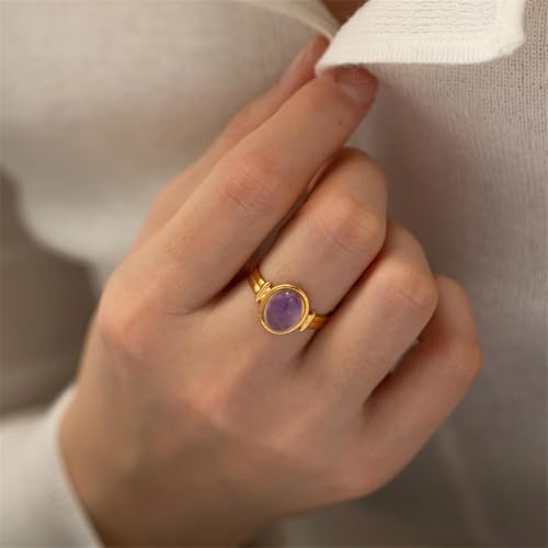 Oval Natural Stone Statement Ring for Women Gold Plated Titanium Steel Retro Stone Adjustable Open Band Wrap Finger Rings Comfirm Fit Boho Vintage Geometric Wedding Engagement Jewelry2