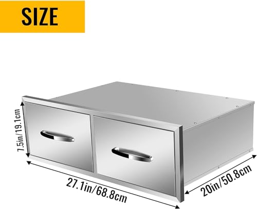Image of 30 inch W x 10 inch H x 20 inch D Outdoor Kitchen Single Drawer Stainless Steel BBQ Access Drawers with Exquisite Handle for Outdoor Kitchen Island or Grill Station