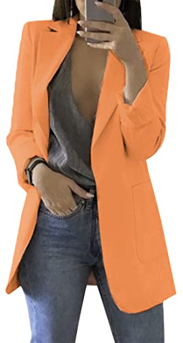 OLIPHEE Femme Casual Blazer Business Pockets Manche Longue Costume Jackets Élégant OL Bureau Affaires Veste De Costume Manteau Cardigan Blouson Jacket Orange L