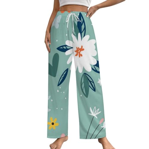 Pantalon de pyjama femme Fleur Bleue bas de pyjama avec poches taille S
