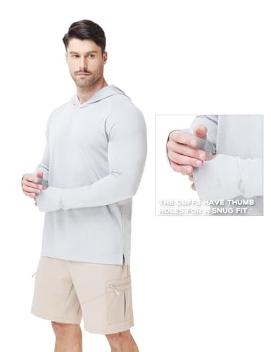 Image of Mens Long Sleeve Athletic Hoodie Sun Protection Gym Workout Shirt for Hiking Running Fishing