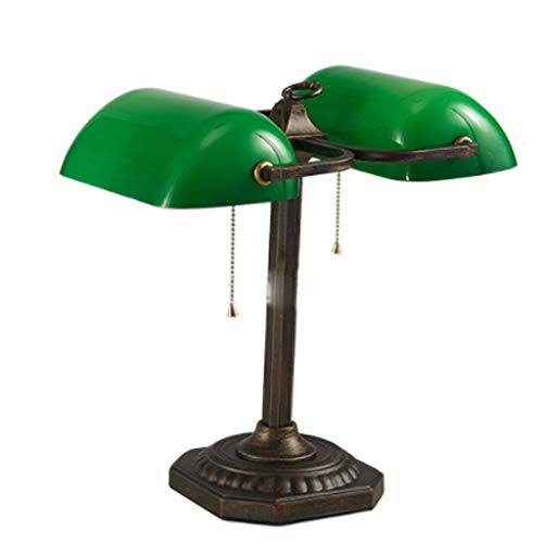 Preisvergleich Produktbild Tischlampe Dekorative Beleuchtung- Grünes Glas Bankers Schreibtischlampe - Antike Republik Büro-Schreibtisch-Lampen-kreative Persönlichkeit Double Head