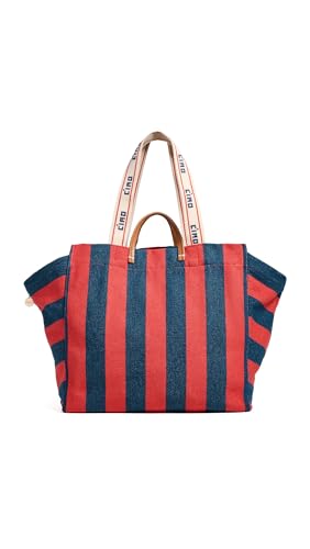Clare V. Womens Canvas Stripe Beach Tote Bag Poppy/French Blue One Size