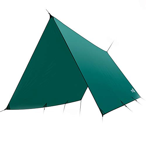 Easthills Outdoors Dragonfly Ultralight Waterproof Ripstop Silnylon Rain Fly Shelter Tarp, Guy Line and Stake Kit - Perfect for Hammocks, Camping and Backpacking Flat Cut Green (12 ft x 10 ft - 25 oz)