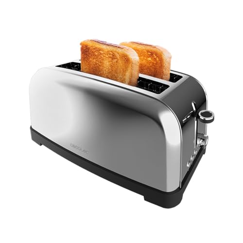 Cecotec Tostapane Verticale 2 Slot Lunghe Toastin' time 1500 Inox Lite. 1500 W, 4 fette di pane, fessura larga 3,8 cm, supporto per panini e vassoio raccogli briciole, acciaio inossidabile