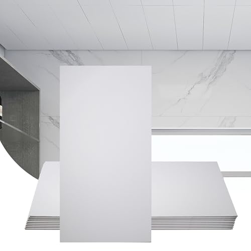 Sunnyglade 10-Pack Drop Ceiling Tile 2ft x 4ft Smooth White PVC Ceiling Panel 24 x 48in 5mm thicknesses Waterproof Reusable and Fire-Rated 80 Sq. Ft (10 White)