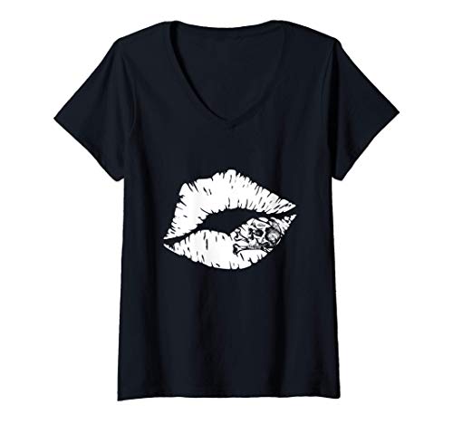 Mujer Kiss Lips and Skull Tattoo Inspired Sexy Pout Lip Camiseta...