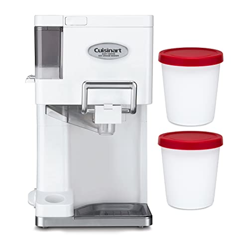 Cuisinart ICE-45 Mix It In Soft Serve 1.5-Quart Ice Cream Maker (White) with Reusable Ice Cream Storage Containers (2-Pack) Bundle (2 Items)