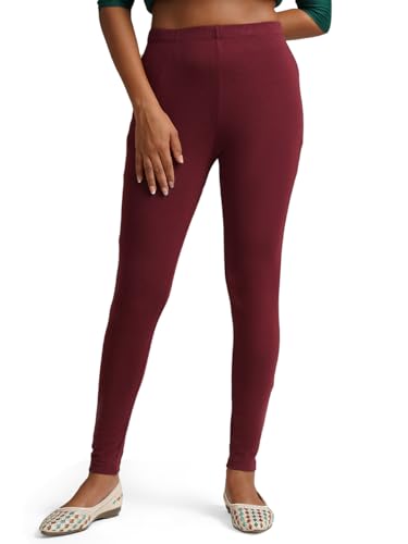 Image of ONE SKY Women Full Length Leggings | Cotton Modal Spandex Blend | High Waist Stretchable & Bio-Washed Fabric | Colour-Lock Technology | Comfortable Leggings for Women