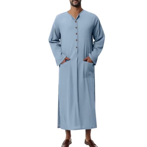Men's Pajamas Tops Nightshirt Sleepwear Comfy Big&Tall Henley Sleep Long Shirt Gown Men Kaftan Muslim Arab Thobe