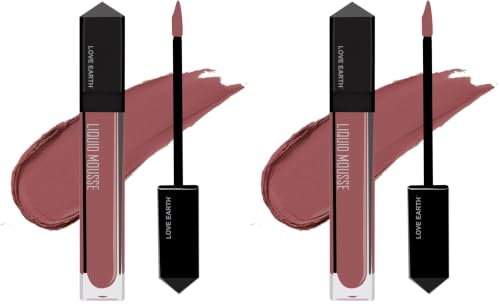 Image of Love Earth Liquid Mousse Lipstick - Peach Mojito Matte Finish | Lightweight, Non-Sticky, Non-Drying,Transferproof, Waterproof | Lasts Up To 12 Hours With Vitamin E And Jojoba Oil - 6Ml (Pack of 2)