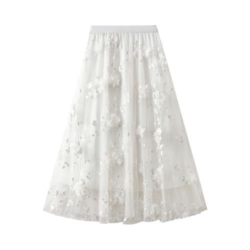 Tulle Skirts for Women 3D Floral Midi High Waist Skirt Cute Pleated A Line Layered Fairy Skirts 2025 Party Skirt