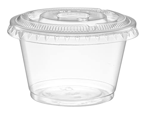 Image of {4 oz - 100 Sets} Clear Diposable Plastic Portion Cups With Lids, Small Mini Containers For Portion Controll, Jello Shots, Meal Prep, Sauce Cups, Slime, Condiments, Medicine, Dressings, Crafts,