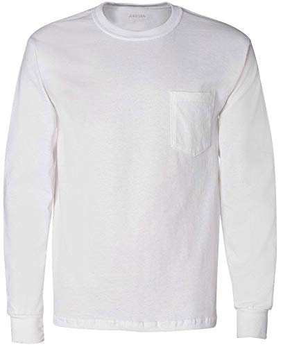 Joe's USA Men's Long Sleeve Pocket Crewneck T-Shirts-L-White