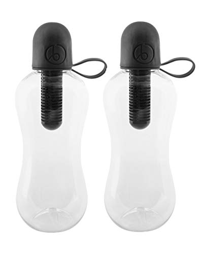 Bobble Classic Water Bottle, Filtered Water, BPA-Free Reusable Bottle, Soft Touch Carry Cap with Replaceable Carbon Filter for Sustainable Water and Hydration 18.5 oz - 2 Pack (Black)