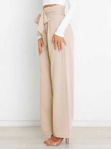 IFFEI Women's Wide Leg Pants with Pockets Business Casual Trousers High Waist with Adjustable Belt4