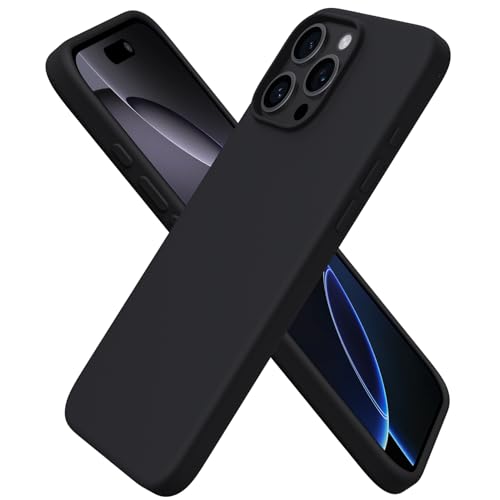 ORNARTO Compatible with iPhone 16 Pro Max Case 6.9', Slim Liquid Silicone 3 Layers Soft Gel Rubber Shockproof Protective Case with Anti-Scratch Microfiber Lining-Black