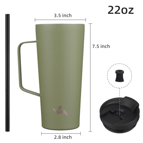 Image of Konokyo 22 oz Insulated Tumbler with Handle & Straw, Stainless Steel Mug