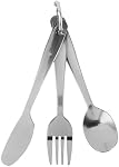 Coghlan's Ensemble de couverts en acier inoxydable – 3-Piece Vaisselle avec Fourche, Couteau, Spoon, et Bague de rangement pratique pour le camping, randonnée, et aventures en plein air, Vestiaire durable