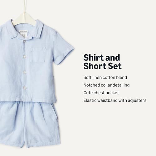 Image of Amazon Essentials x Sofia Grainge Toddlers and Baby Boys' Cotton Linen Short Sleeve Shirt & Shorts Play Set