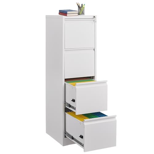 GarveeHome 4 Drawer Vertical File Cabinet with Lock, White Metal