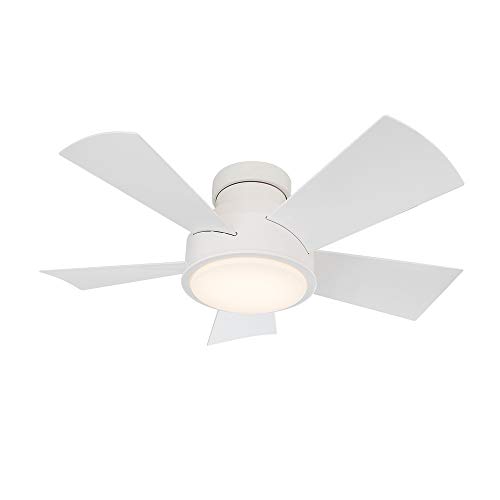 Image of Vox 38 in Smart Indoor and Outdoor Smart Flush Mount Ceiling Fan in Matte White with Remote Control 3500K