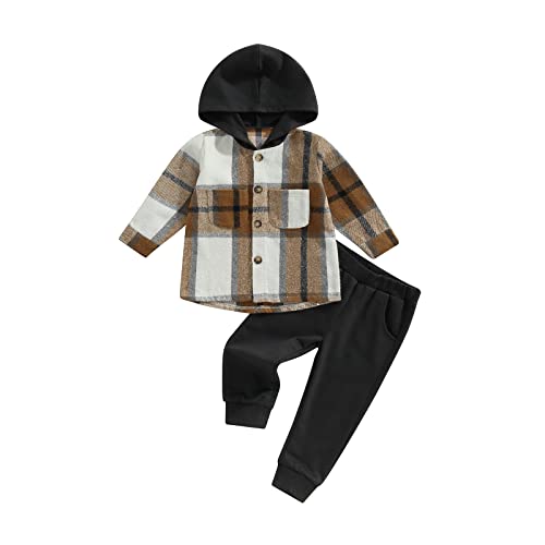 Image of Douhoow Toddler Unisex Baby Clothes Boys Girls Flannel Shirt Tops Plaid Hoodie Sweatshirt + Sweatpants Fall Winter Outfits