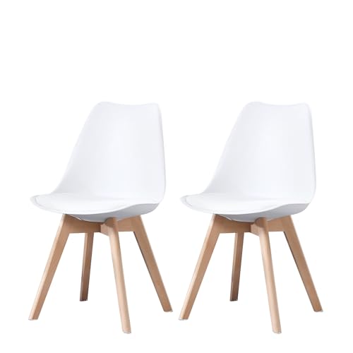 PEZ ROJO Lot de 2 Chaises Scandinaves, Chaises Salle à Manger, Chaise Cuisine, Salon, Chaises Blanches Design Ergonomique, Pieds Bois de Hêtre Massif