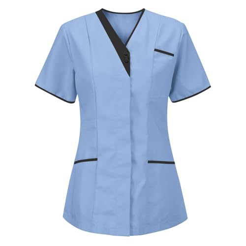 Battnot Kasack Damen Pflege Günstig, Schlupfkasack Kasaks Damen Altenpflege Schlupfhemd Bluse Kurzarm V-Ausschnitt Tshirts Uniform Berufsbekleidung Arbeitskleidung Krankenschwester Kleidung