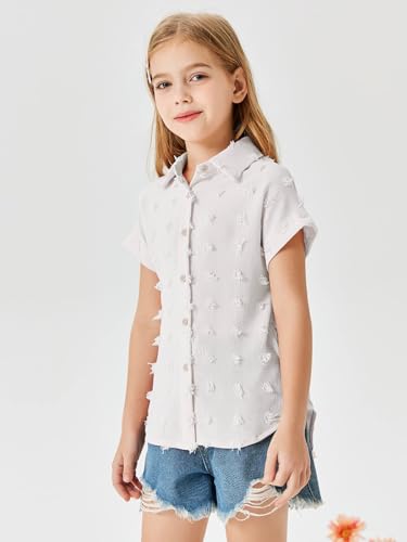 Image of Haloumoning Girls Button Down Shirts Short Sleeve Kids Casual Chiffon Blouse Summer Tops T-Shirt