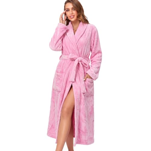 Image of RONGTAI Womens Bathrobe Ladies Fleece Plush Warm Long Robes Fleece Nightgown Sleepwear