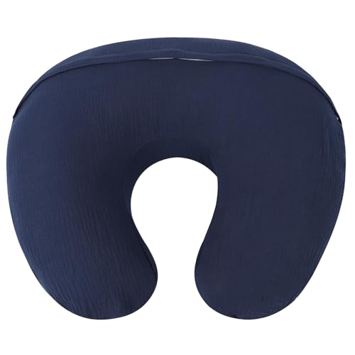 Image of Onacosht Muslin Nursing Pillow Cover Soft 100% Cotton Feeding Pillow Slipcover Fits Standard Infant Nursing Pillow for Baby Boy and Girl, Navy Blue