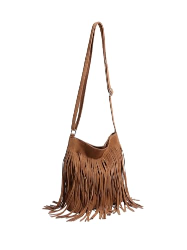 MakeMeChic Women's Faux Suede Crossbody Bag Fringe Adjustable Strap Vintage Handbag - Main Image
