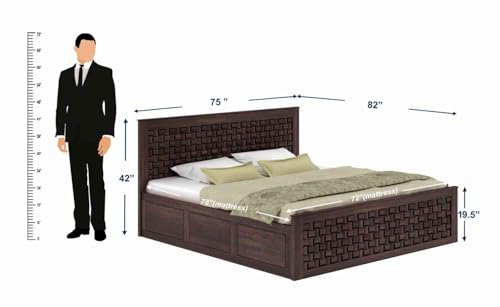 Image of WOODLAB Furniture Solid Sheesham Wood Niwar King Size Bed with Hydraulic Storage Wooden Double Bed Furniture Palang for Bedroom Living Room Home (Walnut Finish)