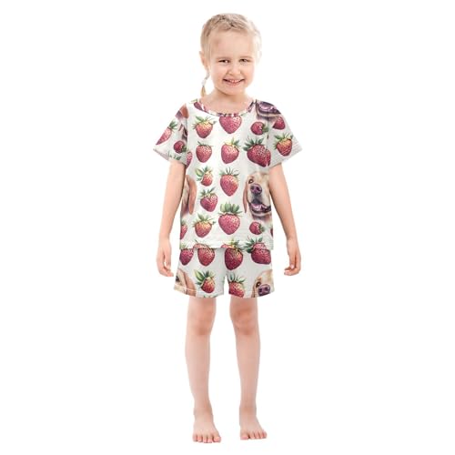 ALAZA Dachshund Dog Strawberry Pajamas Set Short Sleeve Cotton Sleepwear Summer Pjs 2 Piece 5-14Y3