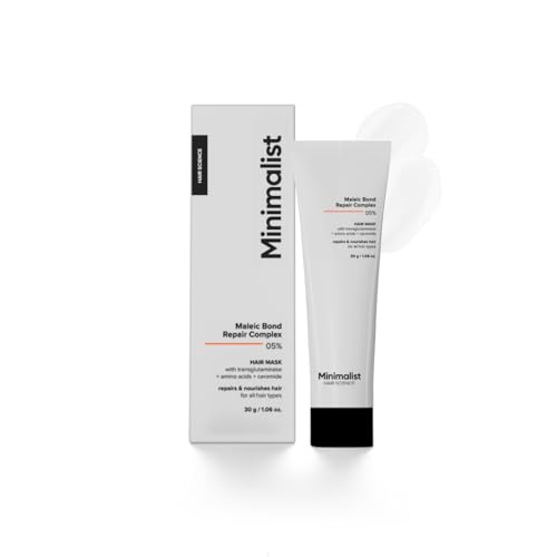 Image of Minimalist Hair Mask for Frizzy & Damaged Hair | 5% Maleic Bond Repair Complex with Amino Acids & Ceramides | Repairs Dry, Dull Hair, Controls Frizz | For Treated Hair | Men & Women | 30g