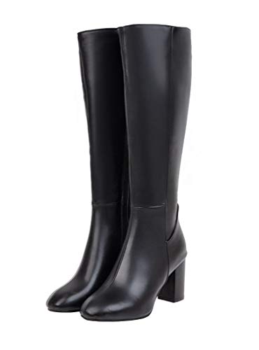 AIMODOR Womens Knee High Heeled Riding Boots Chunky Heel With Zip Up