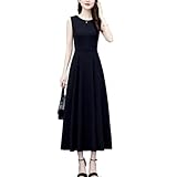 [DREKOBOS] a ライン大きいサイズ ワンピースノースリーブ上品ロングワンピース黒夏M-5XL