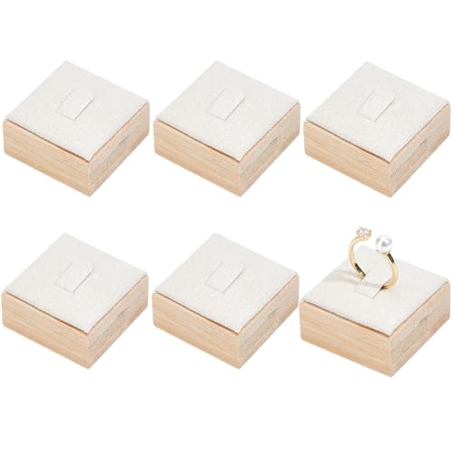Présentoir de bagues pour comptoir beige 6 pièces support bague velours