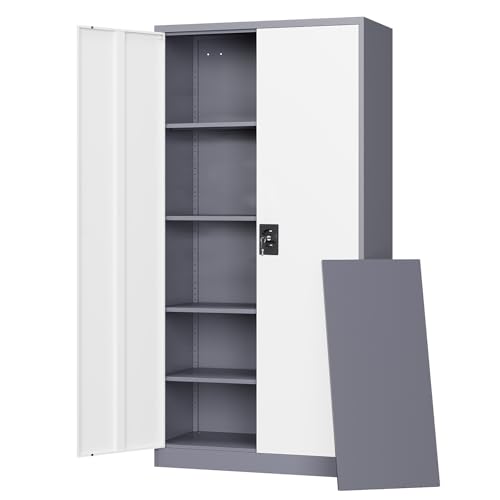Image of Letaya Metal Garage Storage Cabinets with Lock Door and Adjustable Shelves, Steel Tool Cabinets for Home,Office,Warehouse Organisieren (Gery White, 72 inch H)
