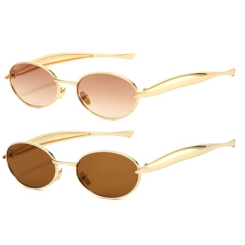 SUNBSR Retro Oval Sunglasses for Women Men Trendy 70s Gold Sun Glasses