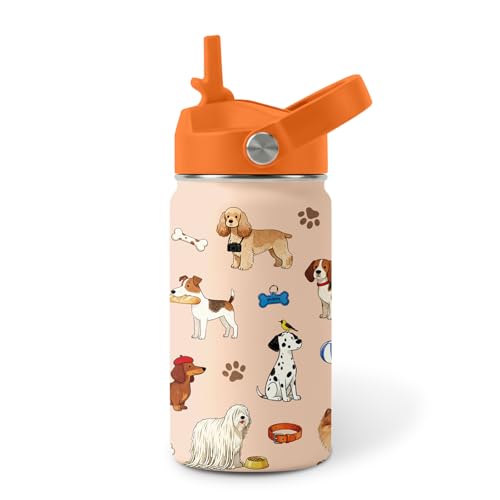 Image of Dog Water Bottle for Son & Daughter, Stainless Steel Insulated Tumbler with Straw Lid and Handle, 12oz Reusable Leak-Proof Bottle for Sports