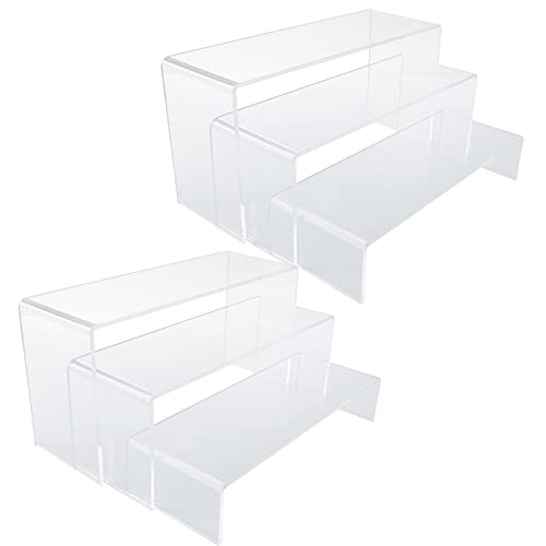ZIQI 6PCS Acrylic Display Risers, 3 Sizes Large Rectangular Clear Acrylic Riser Set, Shelf Showcase Fixtures for Jewelry, Collectibles, Lipstick, Cake, Candy Display Stand