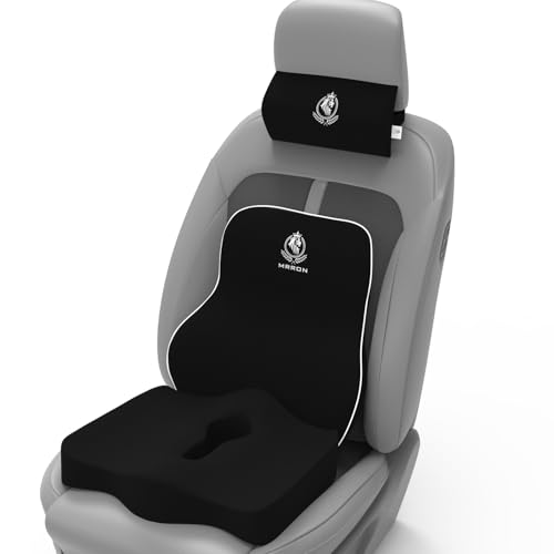 Image of MRRON Neckrest Back Support or Coccyx Orthopaedic Cushion for Long Sitting Universal fit with Ergonomic Design Made by High Density Memory Foam Used for Car or Office Chairs. (Black, Long Back)