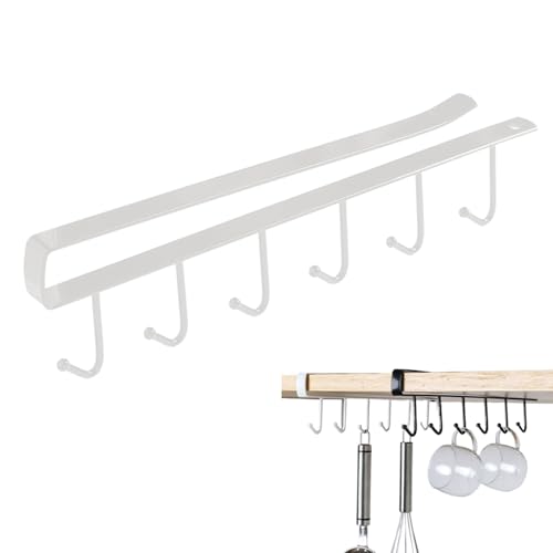 Consejos para Comprar Estanterías para colgadores - solo los mejores. 44 Soporte para Tazas Debajo del Gabinete, Colgador Organizador de Tazas de Café de Hierro Sin Taladro con 6 Ganchos para Barra de Cocina Casera (Blanco)